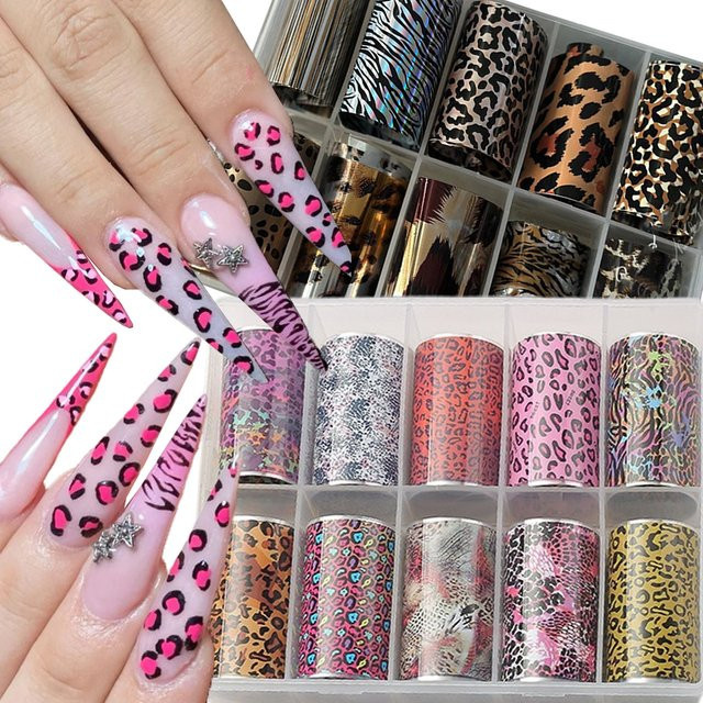 MAFANAILS Nageltransferfolien, Rosa Leopardenmuster, Glänzend, 10 Rollen - Bild 1
