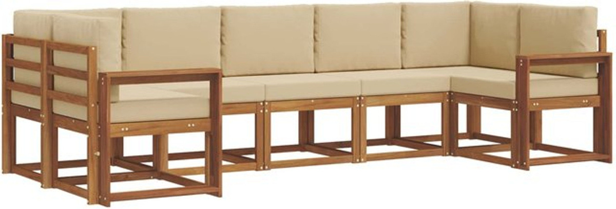 Modernes 7-teiliges Outdoor-Sofagarnitur Loungemöbel Set aus Akazie mit Kissen von vidaXL in Natur und Beige - Bild 1