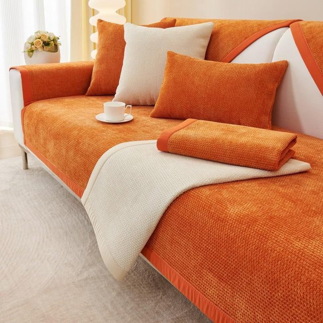 Yiran Furniture Chenille Sofakissen in Orange, quadratisch, B/T/H: 70 x 70 x 70 cm - Bild 1