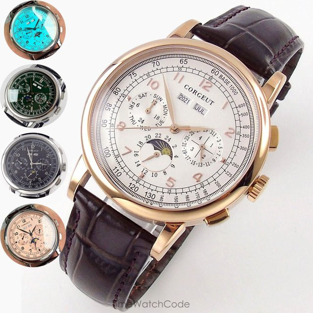 Corgeut Armbanduhr, Automatik, Edelstahl, Gold, Leder, 42 mm, Herren - Bild 1