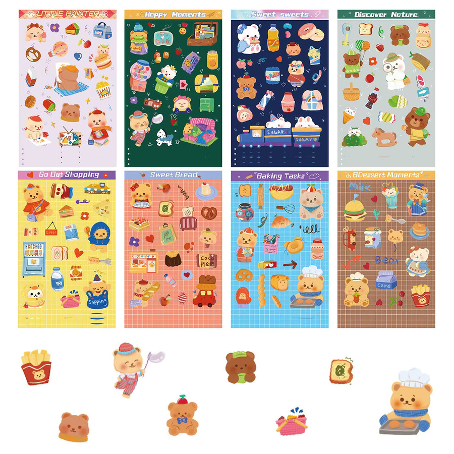 8 Arten wasserfeste Cartoon-Bär Aufkleber in Multicolour für Tagebuch und Scrapbooking von Anime Worlds Store - Bild 3