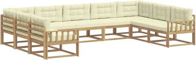 vidaXL Outdoor-Sofagarnitur in U-Form aus Akazienholz mit Kissen, Weiß und Creme-weiß - Bild 1