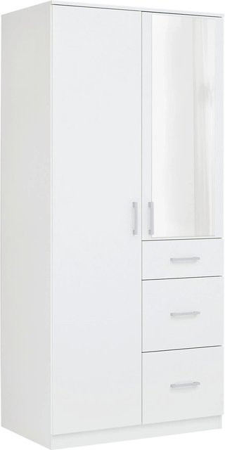Mömax Drehtürenschrank Lasse Weiß mit integrierten Schubladen und Spiegel, B/T/H: 90 x 55 x 196,5 cm - Bild 1