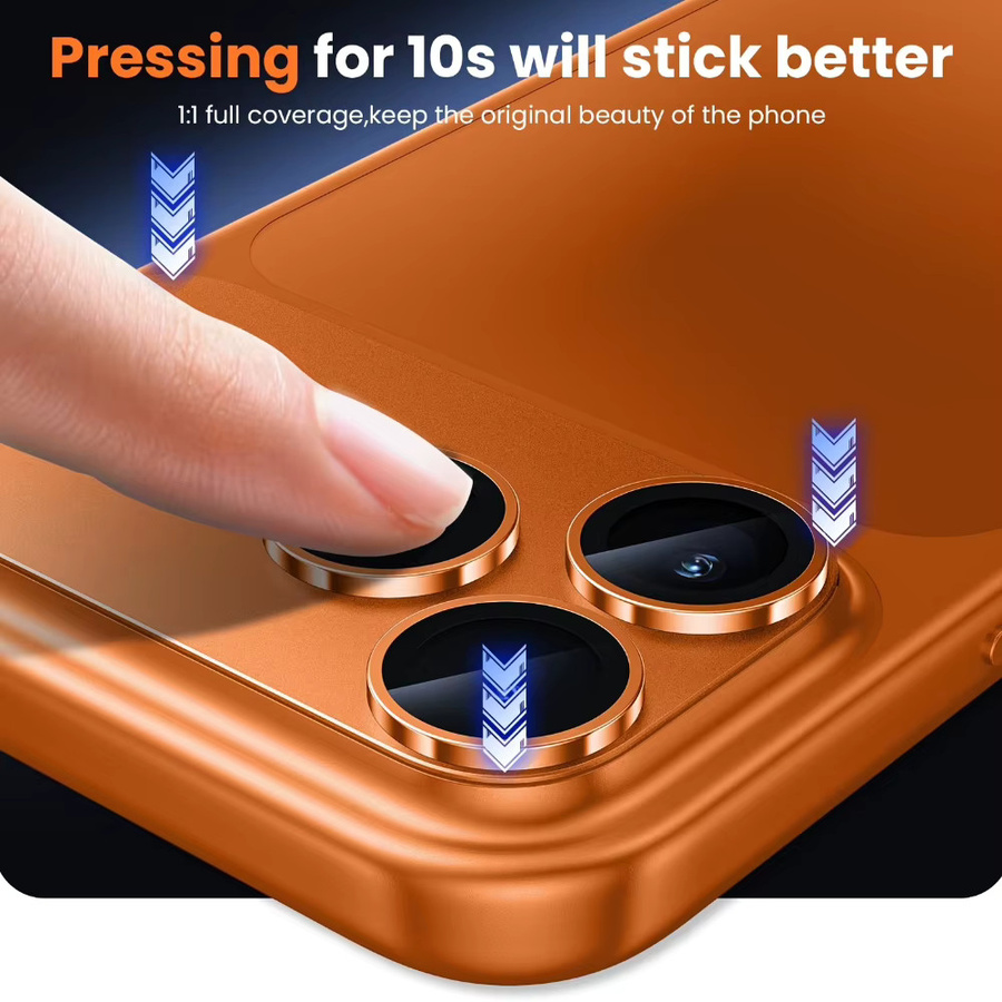 NNBILI 3er-Set Metall-Hartglas-Kameraschutz mit AR-Funktion für iPhone 17 Pro Max und iPhone 17 Pro in Transparent und Orange - Bild 3