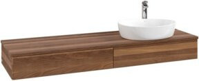 V&B Waschtischunterschrank Antao mit Beleuchtung ohne Frontstruktur, Farbe: Weiß und Walnuss, B/T: 160 x 50 cm - Bild 1