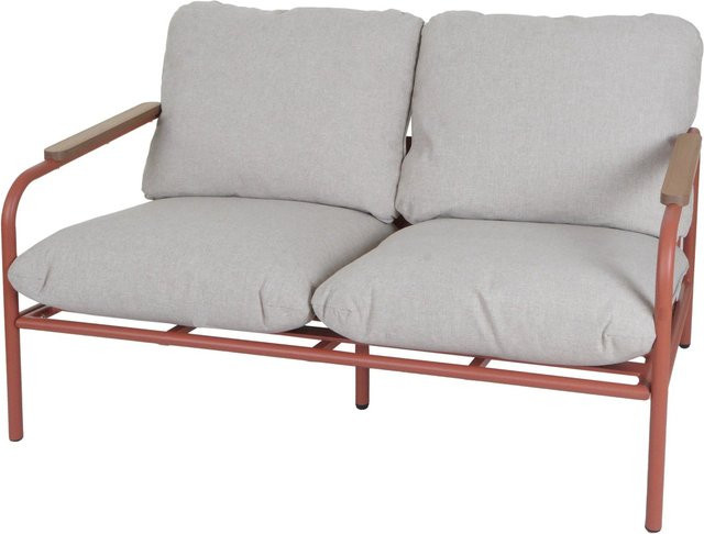 MCW Aluminium-Gartenbank O11 Outdoor 2-Sitzer Sofa mit Armlehnen in Terrakotta und beigen Olefin-Stoffpolstern, Breite: 125 cm - Bild 2