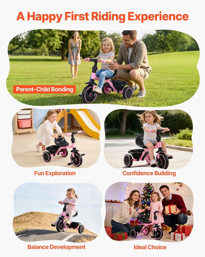 Faltbares Kleinkind-Dreirad von Buying Solutions, MB für 2-5-Jährige mit verstellbarem Sitz und Stauraum, Kohlenstoffstahl-Rahmen, Pink + Black - Bild 7