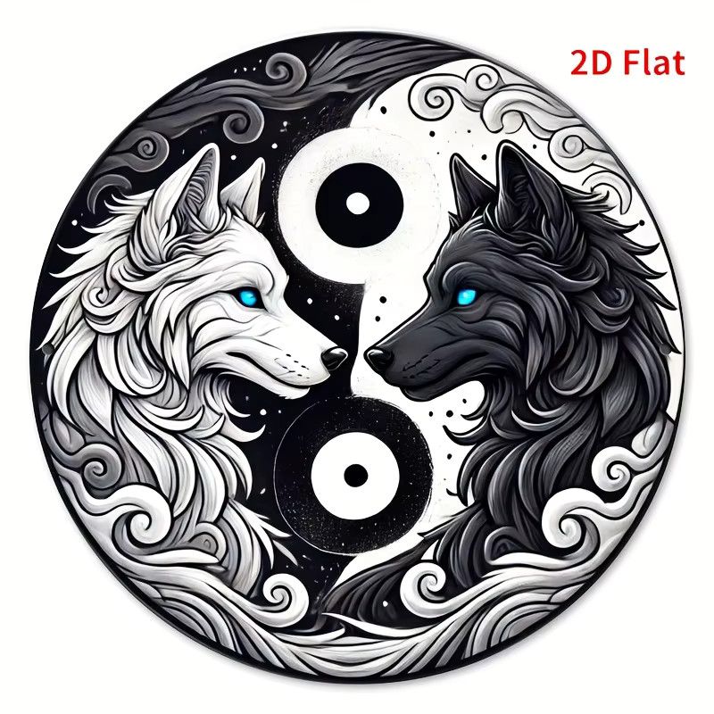 Potdemiel Yin Yang Harmony Wandkunst Eisenschild mit Wolf-Design in Schwarz-Weiß, Durchmesser: 20,3 cm - Bild 5