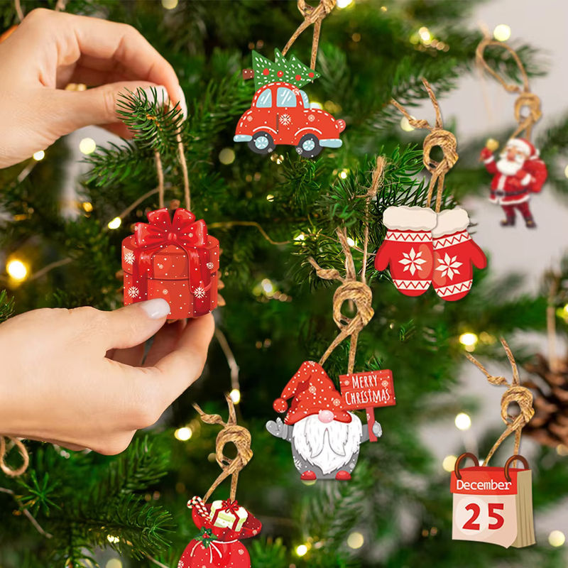 joy-enlife Weihnachtsbaum Hängeornamente aus Papier mit Weihnachtsmann und Gnome in Rot, 12 Stück - Bild 6