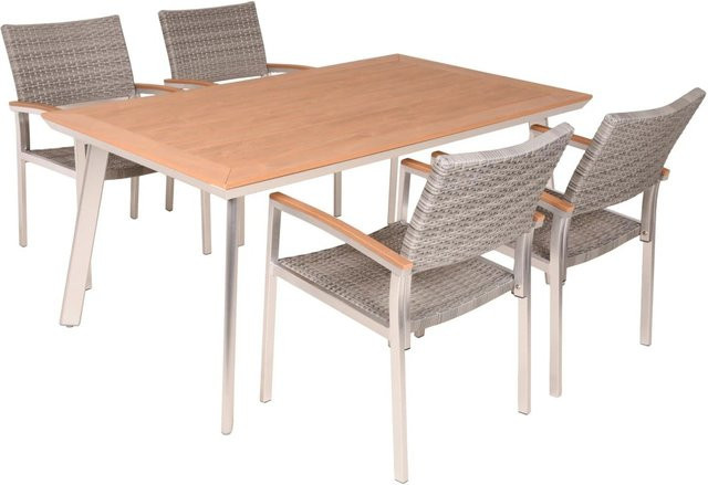 DELUKE Garten-Sitzgruppe NAMES 5-teiliges Gartenmöbel-Set aus Aluminium und Kunststoff in Braun mit Esstisch und Stühlen für Garten, Terrasse oder Balkon - Bild 1