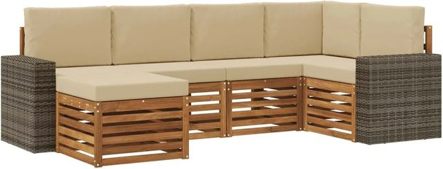 vidaXL Ecksofa Set aus Akazienholz in Natur-Beige mit 6 Kissen - Bild 1