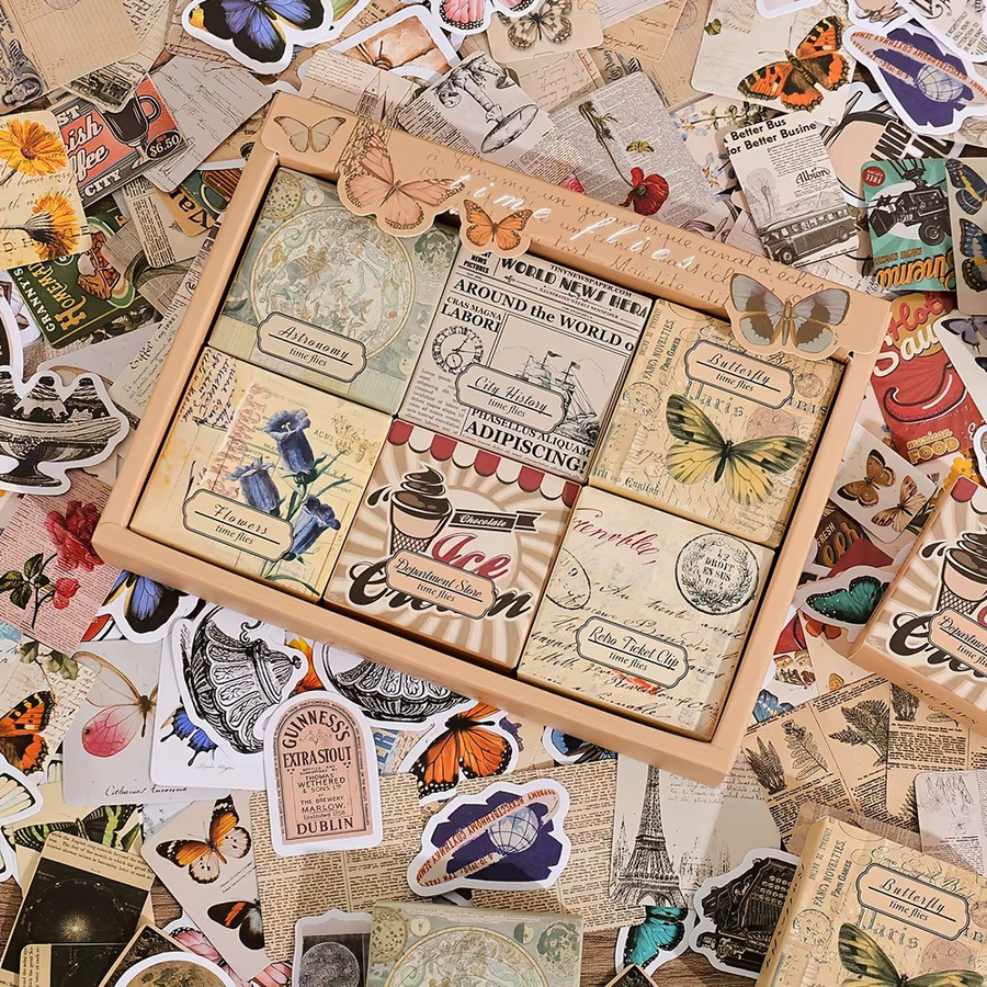 300 Blatt Vintage Schmetterling und Blumen Washi Aufkleber Set für Scrapbooking und DIY Collagen in 6 verschiedenen Stilen, Multicolour - Bild 2