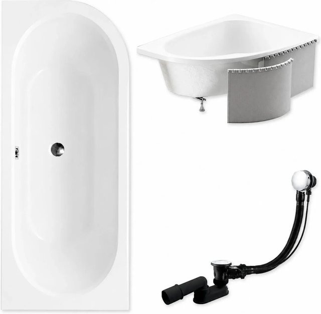 KOLMAN Eckbadewanne aus Acryl in Weiß, linksseitig mit Styroporverkleidung, inklusive Ablauf und Füßen, B/T: 160 x 75 cm - Bild 1