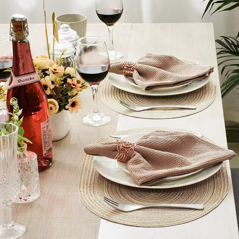 Inyahome Geflochtene Tischsets handgewebt, Set in Beige und Green, B/T: 50 x 35 cm - Bild 3