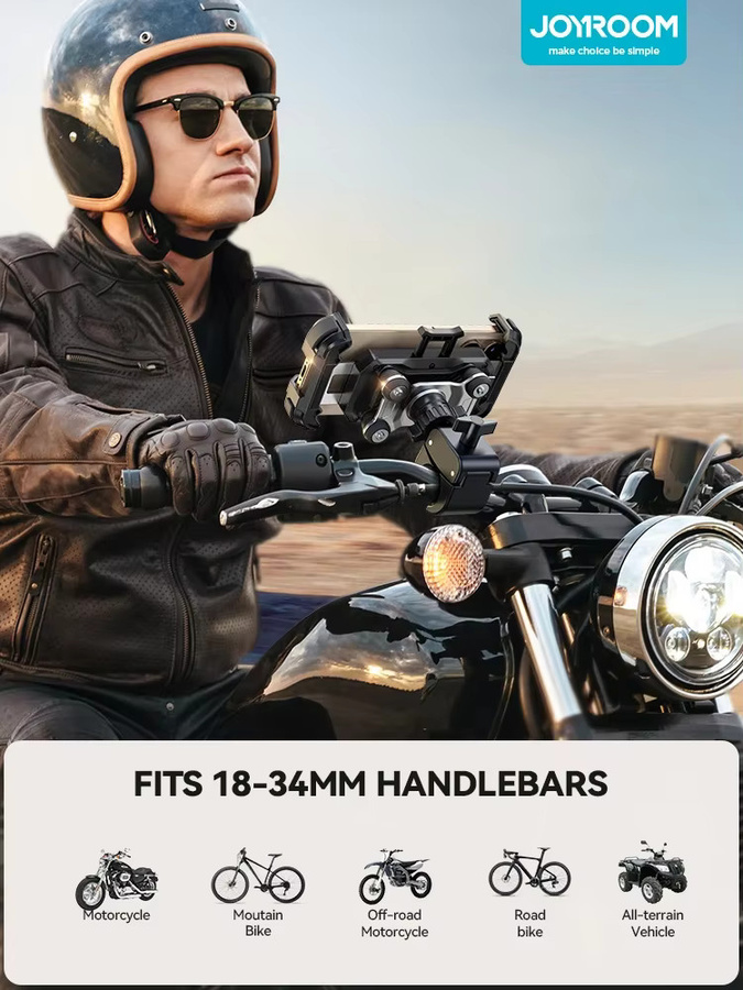 Joyroom Motorrad-Telefonhalterung mit Anti-Vibrations-Funktion für Fahrrad und Motorrad-Lenker, Schwarz, passend für iPhone und Smartphones von 4,7 bis 7 Zoll - Bild 6
