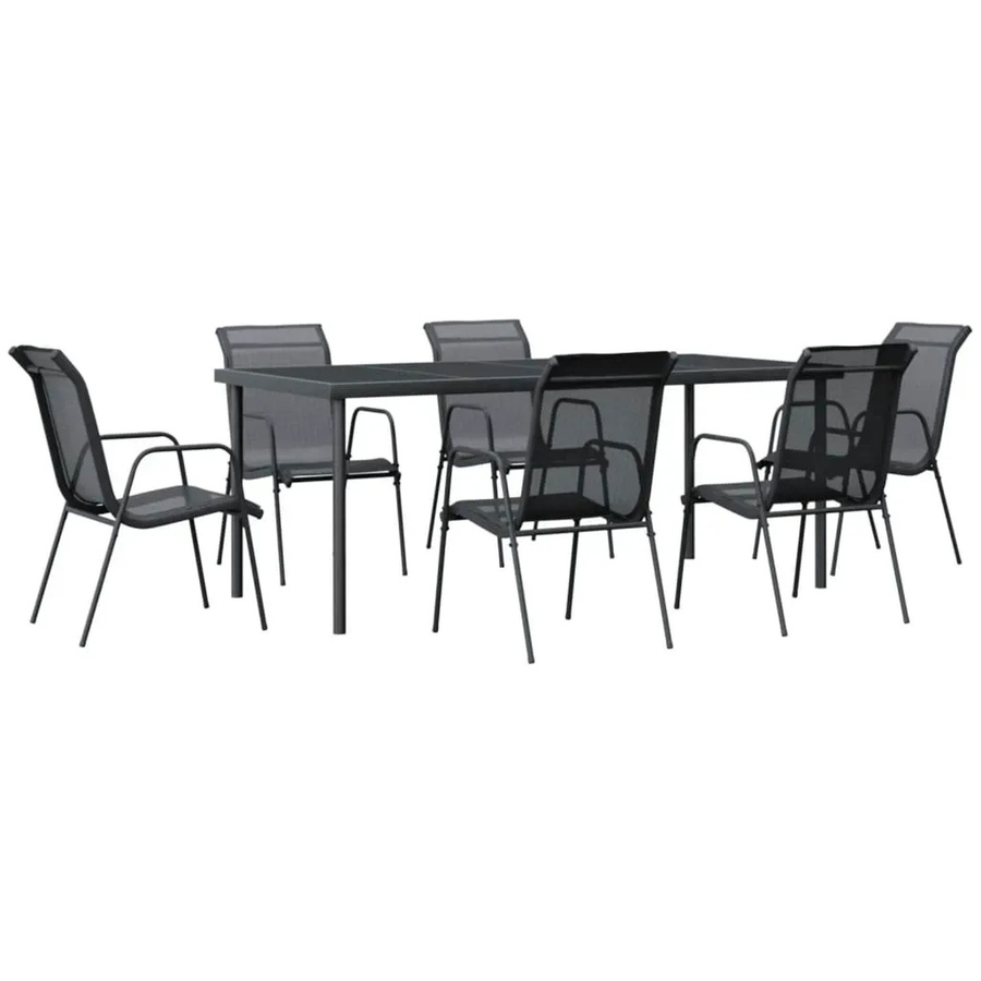 vidaXL 7-teilige Garten-Essgruppe aus Stahl und Textilene in Schwarz mit Glastisch - Bild 2