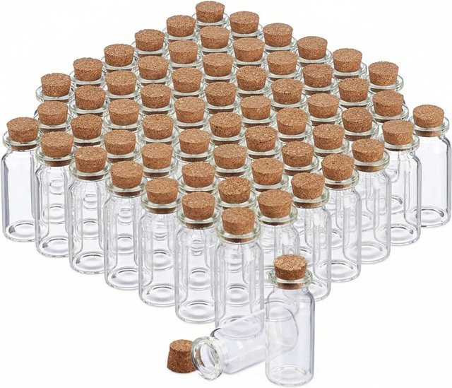 Relaxdays Glasfläschchen Transparent mit Korken 60er Set, Füllmenge: 10 g - Bild 1