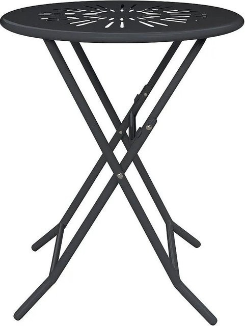 Vente-unique Gartentisch Guermantes in Anthrazitgrau aus Metall im schmiedeeisernen Stil mit rundem Klapptisch - Bild 1