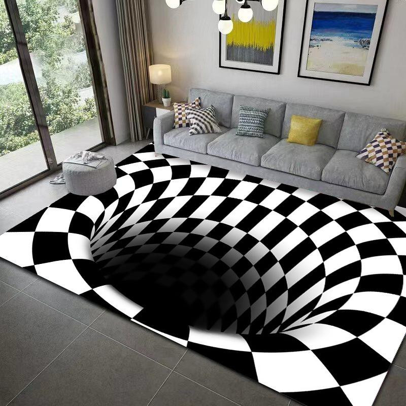 RC JUZI 3D Visueller Wirbelwind Teppich mit optischer Illusion in Schwarz-Weiß, B/T: 200 x 300 cm - Bild 3