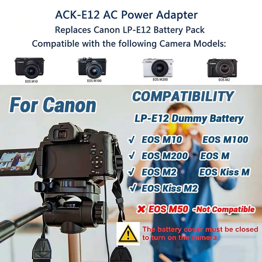 Canon ACK-E12 AC-Netzteil mit DR-E12 DC-Koppler Dummy-Akku für EOS M, M2, M10, M100, M200 in Schwarz - Bild 4