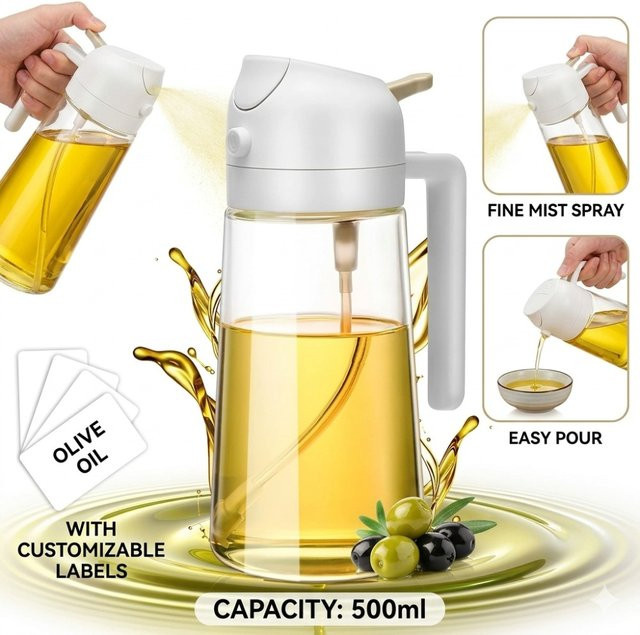 XMSJ 2-in-1 Kunststoff-Olivenöl-Sprühflasche für Essig und Öl, 500 ml - Bild 1