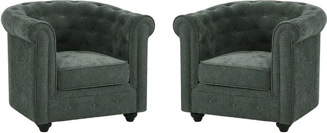 Vente-unique Chesterfield Sessel mit gerader Rückenlehne in Grün, gesteppt aus Stoff und Holz, Höhe: 82 cm - Bild 1