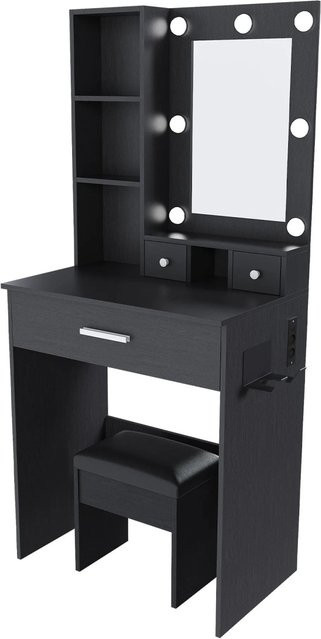 okwish Schminktisch Set mit LED Spiegel und Schubladen in Schwarz, B/T/H: 60 x 38 x 131 cm - Bild 1