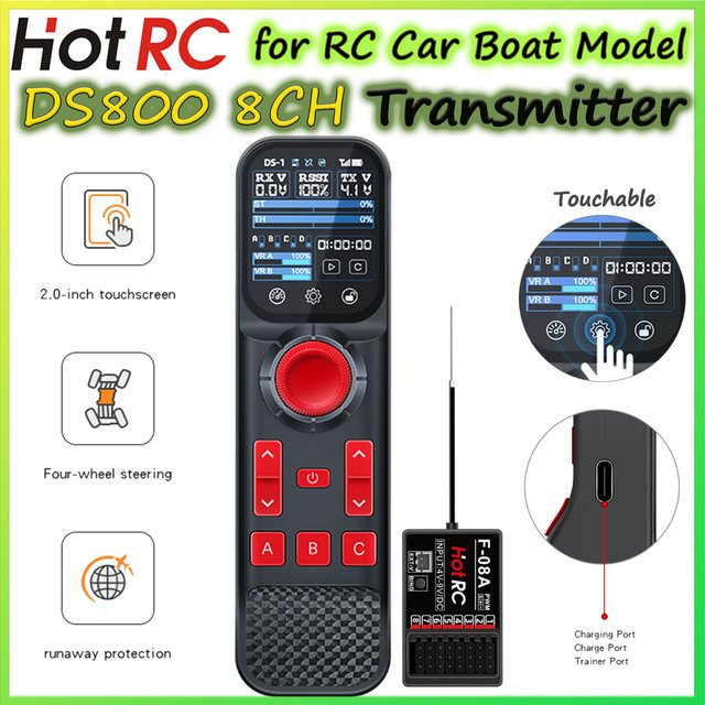 HOTRC DS-800 Radio System Sender, Fernbedienung, Empfänger, schwarz - Bild 1