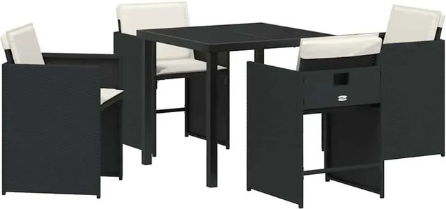 vidaXL 5-teilige Garten-Essgruppe aus Poly Rattan in Schwarz mit beigen Kissen für Garten, Terrasse und Balkon - Bild 1