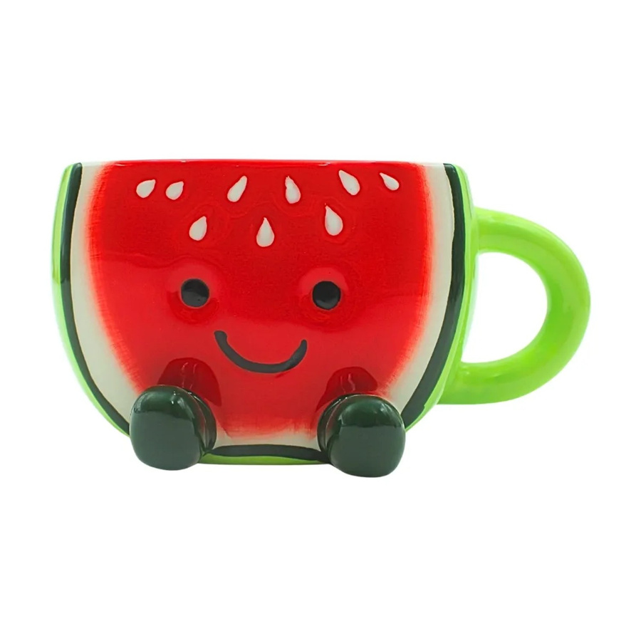 Dekohelden24 Kaffeebecher Melone mit Melonengesicht in Grün und Rot, Keramiktasse, Höhe: 7 cm, Durchmesser: 14 cm - Bild 2