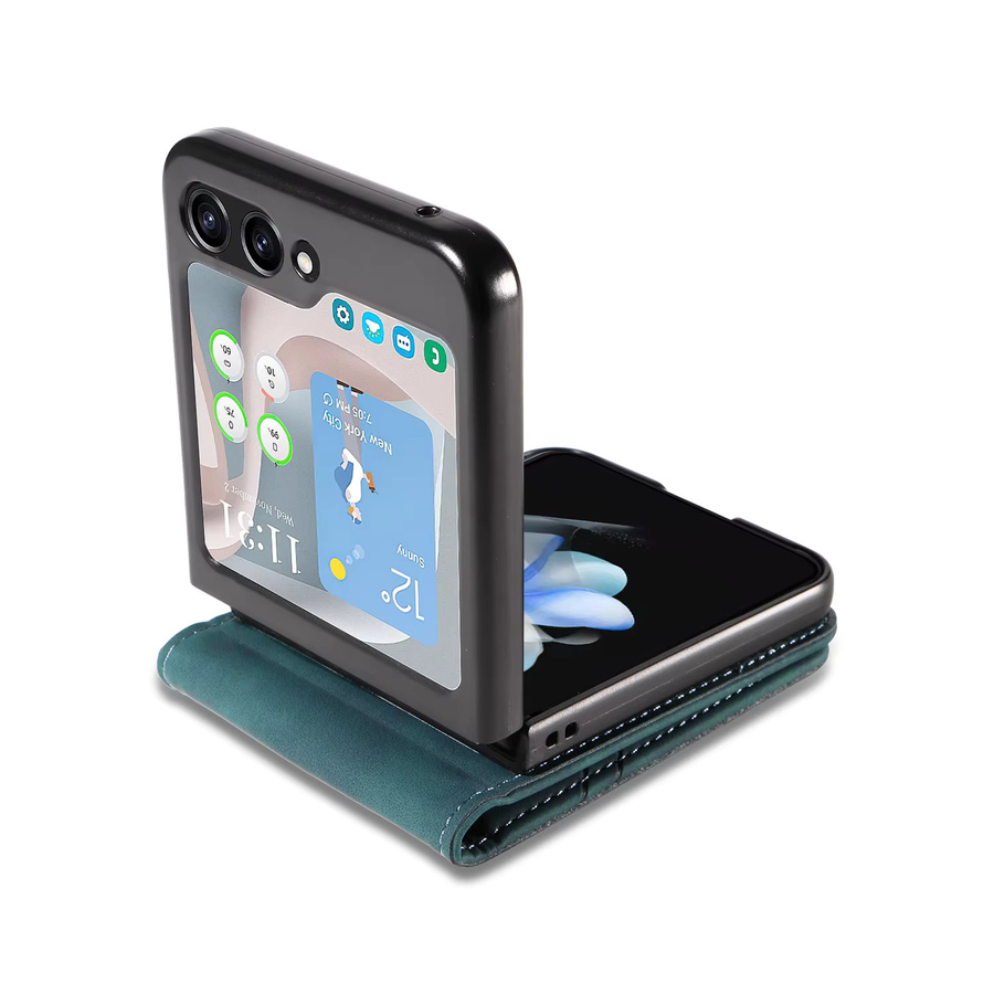 Retro Leder Handyhülle für Samsung Galaxy Z Flip 3 4 5 6 7 Luxus Business Cover mit Kartenfach - Bild 1