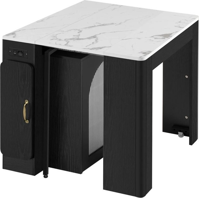 okwish Kücheninsel mit Rollen und Auszugstisch in Schwarz, B/T/H: 149,6 x 83 x 77 cm - Bild 1