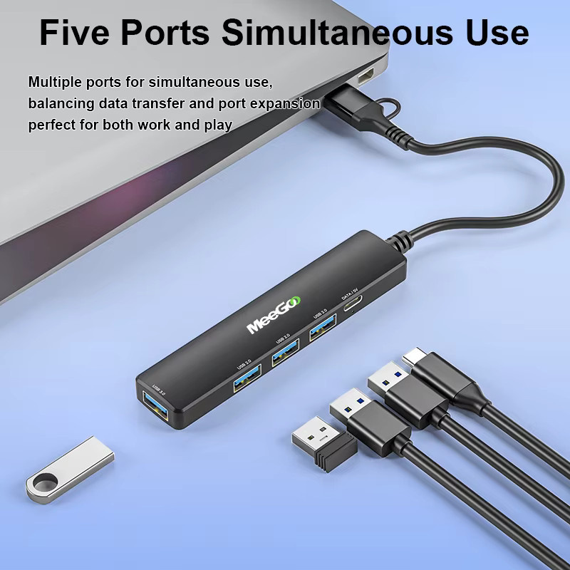 MeeGoo 5-in-1 USB-C Dockingstation mit HDMI 4K, Ethernet LAN und USB 3.0, 100W PD, Schwarz - Bild 3