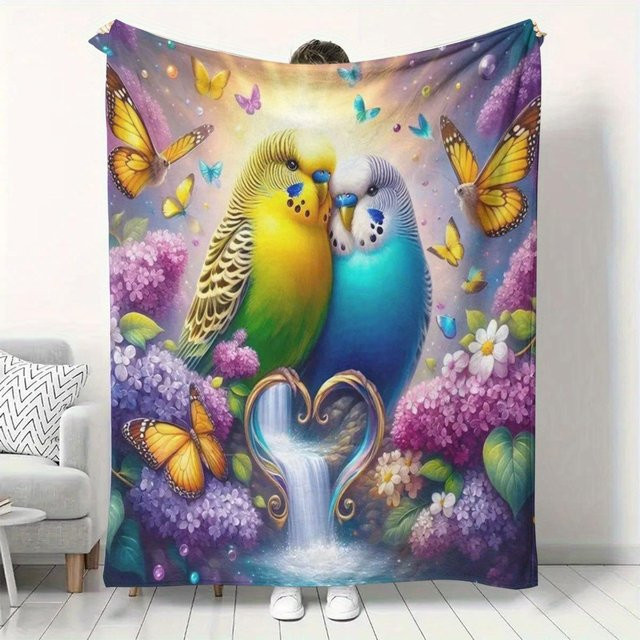 JMG Household Supplies Flanell-Decke mit Papageien- und Blumenmuster in Multicolour, B x T: 130 x 150 cm - Bild 1