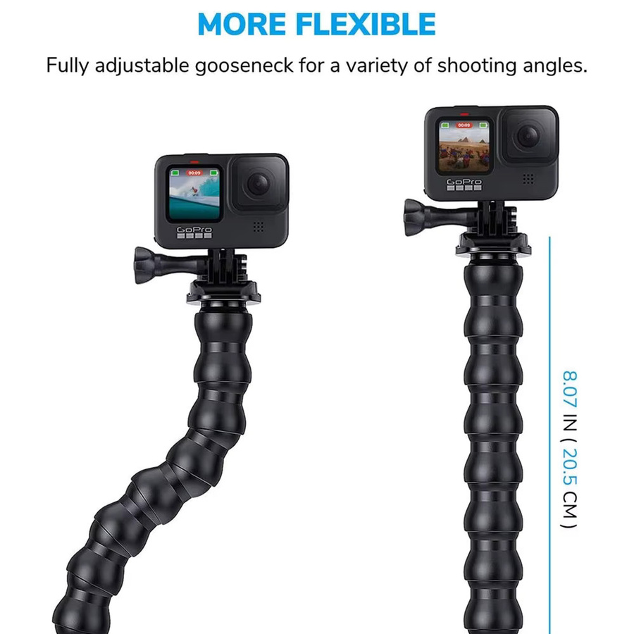 VeFly Flex-Klemme mit 8 Gelenken und Backenhalterung, verstellbare Schwanenhalshalterung für GoPro Hero 12 11 10 9 8 7 6 5 4, Insta 360 und DJI Action Kameras, Schwarz - Bild 2