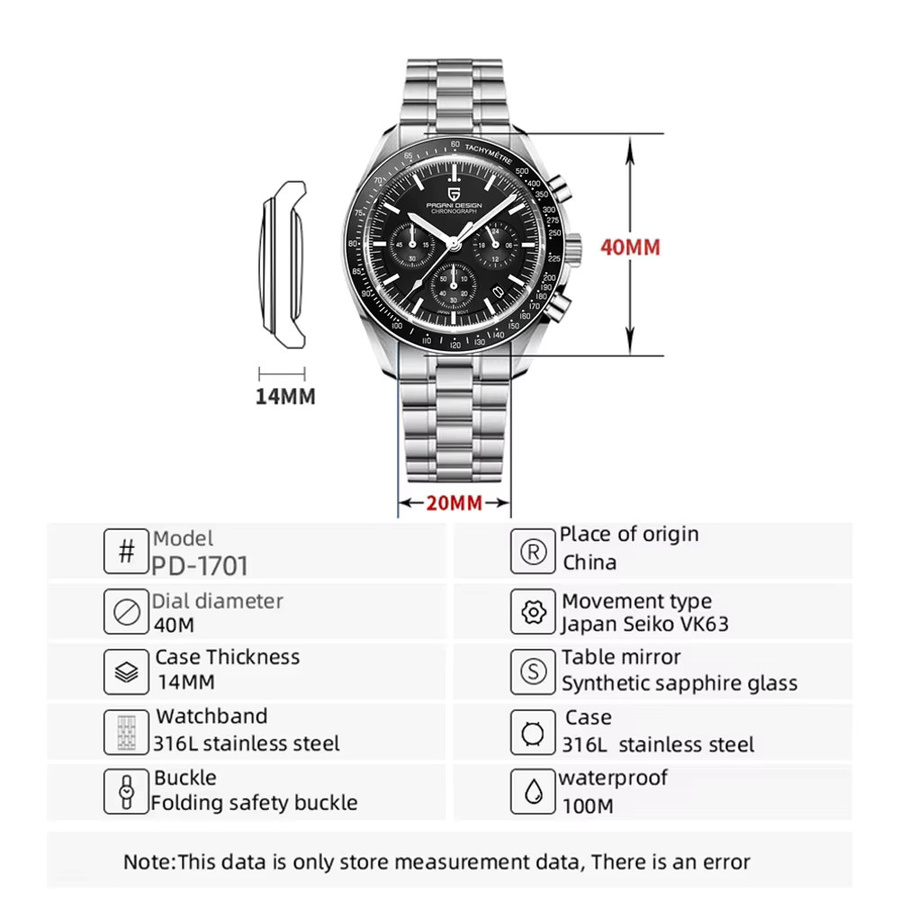 PAGANI DESIGN Chronograph, Quarz, Edelstahl, Schwarz, Herren - Bild 8