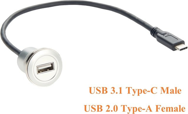 PremierCable USB 3.1 C-Stecker auf USB 2.0 A-Buchse Verlängerungskabel mit Gewinde zur Wandmontage für Laden und Datenübertragung - Bild 1