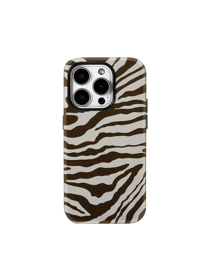 Handyhülle mit Zebrastreifen-Design in Braun und Weiß für Apple iPhone 17 16 15 14 13 12 Pro Max Plus mit doppelschichtiger Rückseite - Bild 6