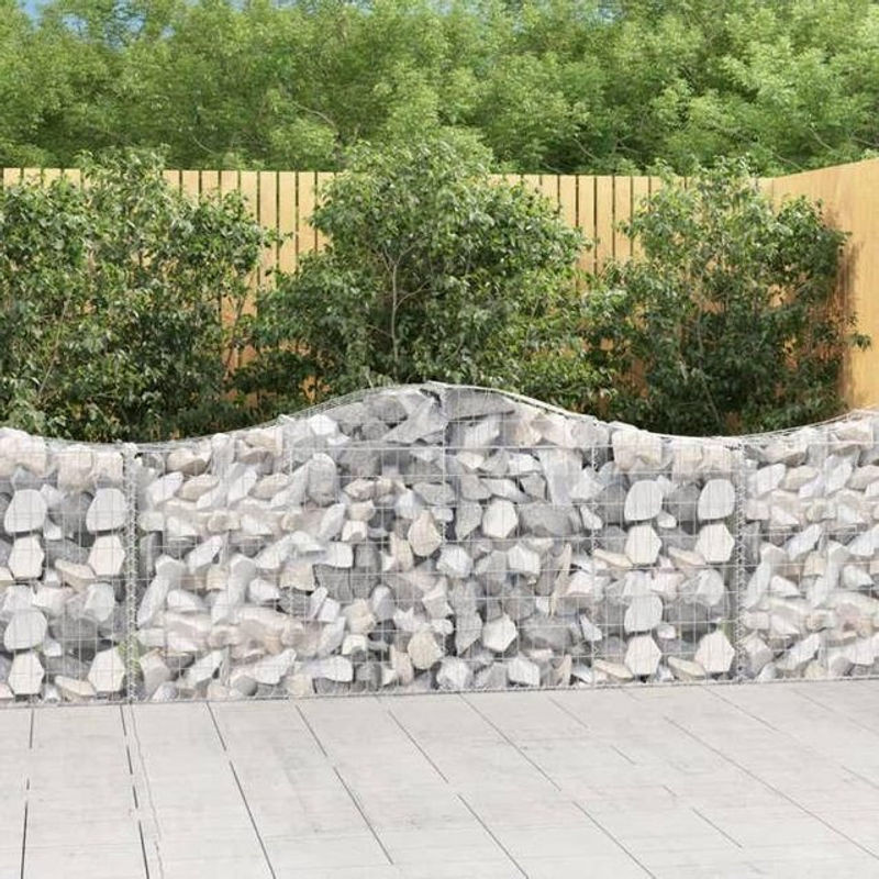 Maison Exclusive Gabionen-Dekoration Set aus verzinktem Metall, 7-teilig, Grau/Silber, B: 200 cm, T: 30 cm, H: 80-100 cm - Bild 1