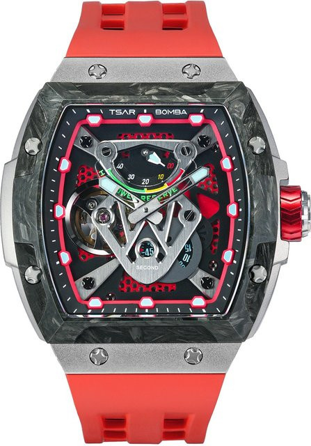 Tsar Bomba Herrenuhr Neutron Limited Edition, Automatik, Edelstahl, 46 mm, Kautschuk, Rot, 5 ATM - Bild 1
