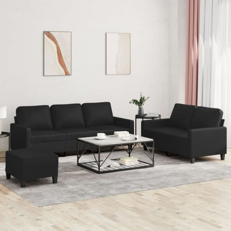 Vidaxl 3-tlg. Sofagarnitur Modern mit Kissen in Schwarz aus Kunstleder - Bild 1