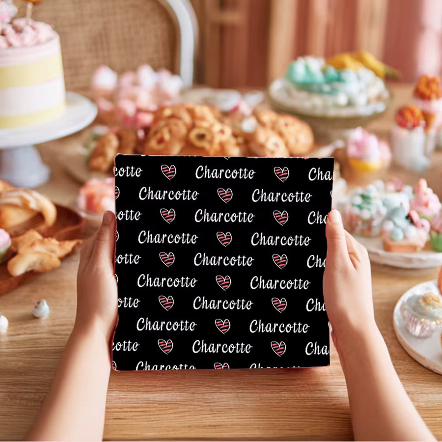 Personalisierte Textverpackungspapier WEIGAO mit individuellen Mustern in Schwarz, Rosa, Lila und Weiß für deine Geschenkverpackung zum Valentinstag - Bild 2