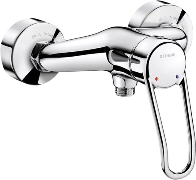 Delabie Brause-Einhebelmischer mit Bügelgriff in Chrom, Wandmontage, Messing, Silber - Bild 1