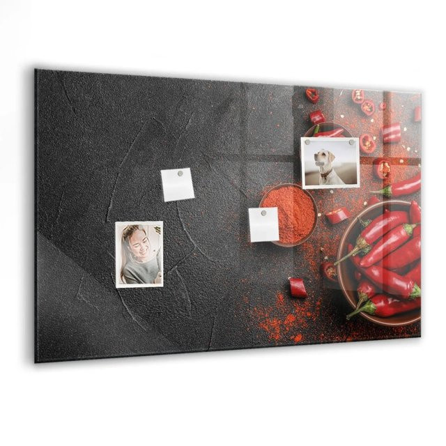 Tulup Magnettafel aus Glas mit Rote Paprika Motiv, Weiß, B: 90 cm, H: 60 cm - Bild 1