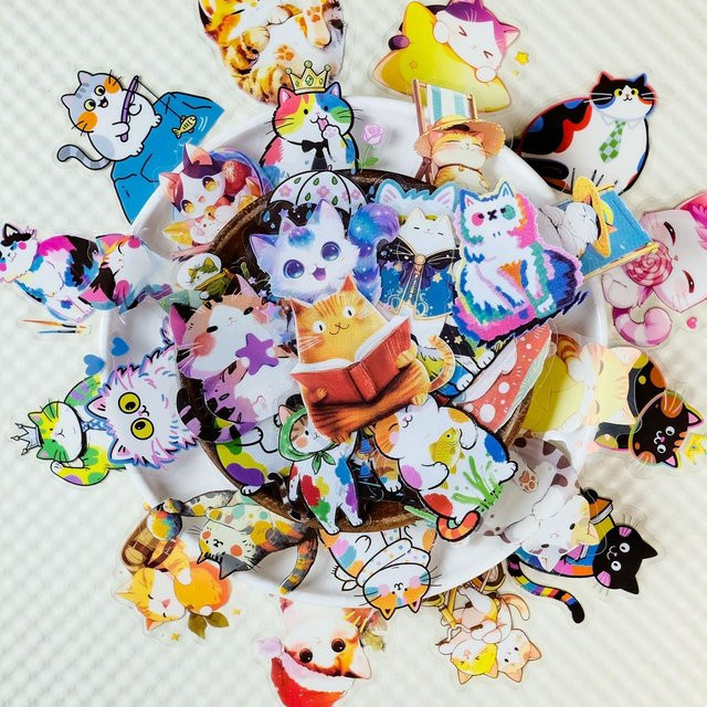BulingBulingStickers Store Bunte Katzen Aufkleber aus transparentem PET für DIY-Dekorationen, 56 Stück, Mehrfarbig - Bild 1