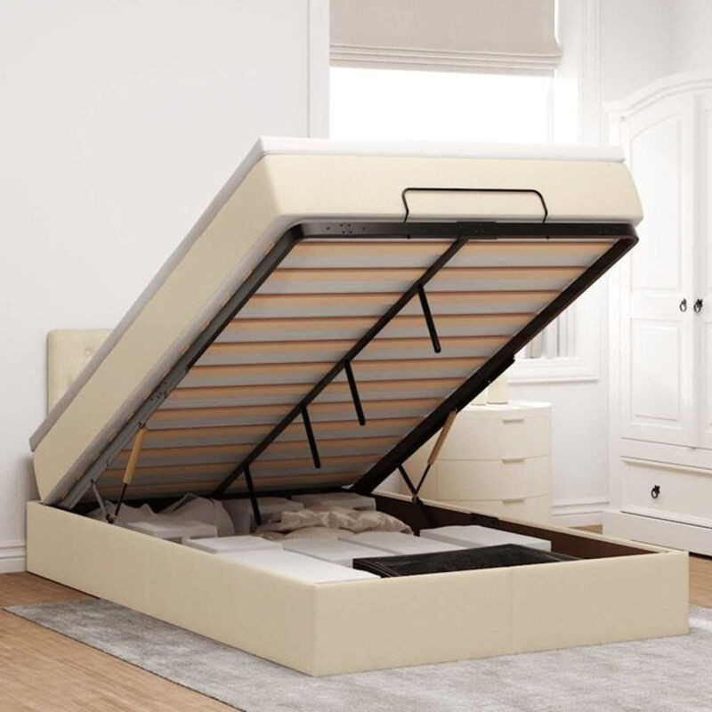 vidaxl Polsterbett Ottomane mit Matratze und LED in Beige, B: 120 cm, L: 190 cm - Bild 1