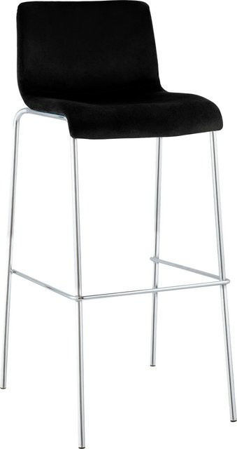 DELUKE Barhocker TENAR Samt Schwarz mit Lehne und silbernen Details, B/T/H: 43 x 48 x 100 cm - Bild 1