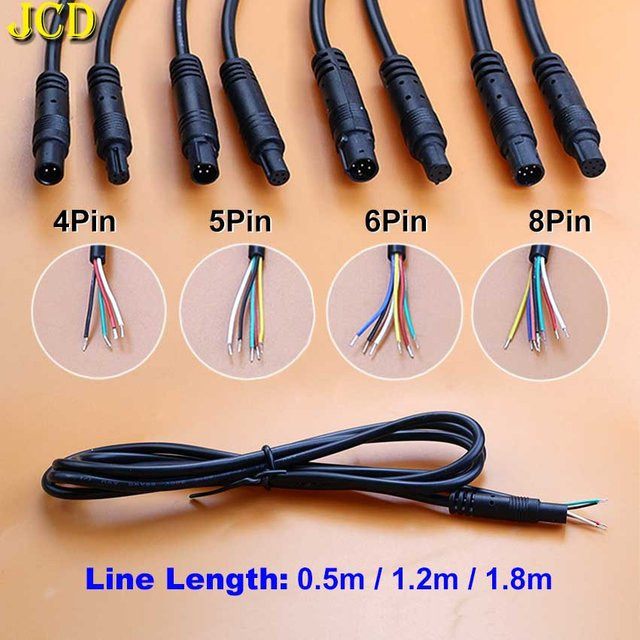 JCD Verlängerungskabel für Auto DVR Rückfahrkamera mit 4Pin 5Pin 6Pin oder 8Pin Stecker, Männlich-Weiblich, Schwarz - Bild 1