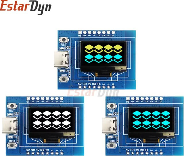 Estardyn ESP32-C3 IoT-Board mit 0,96 OLED-Display, Keramikantenne, WLAN und Bluetooth in Gelb und Blau für MicroPython Smart Home - Bild 1