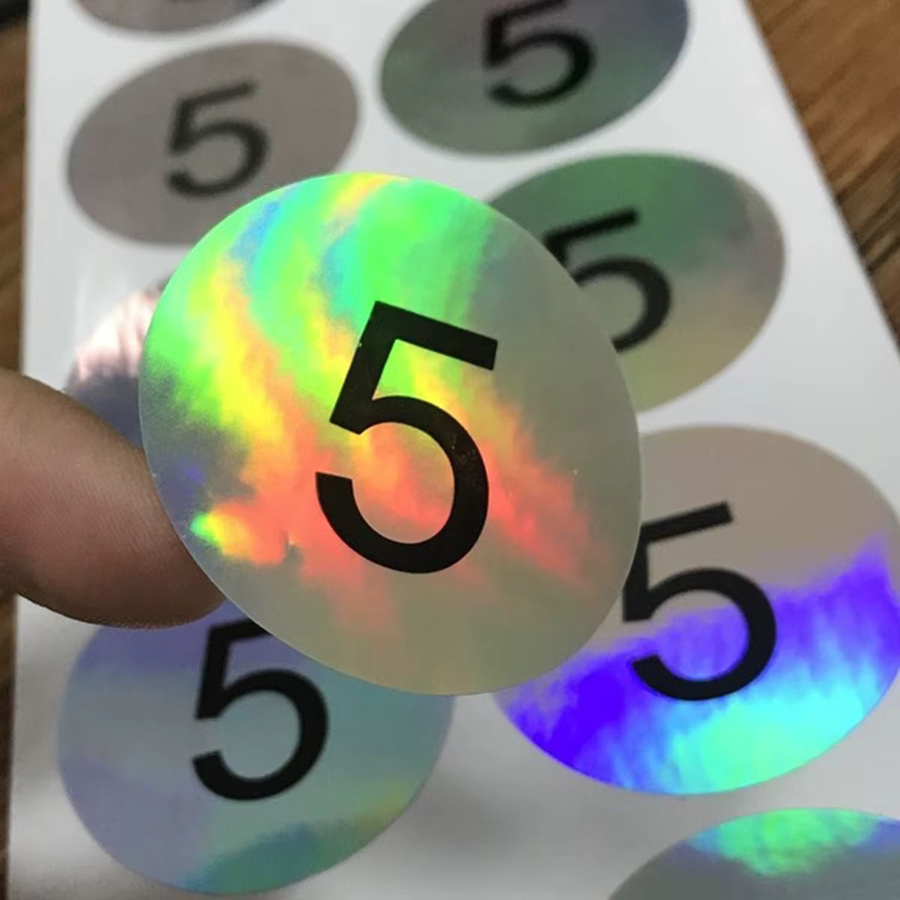 Personalisierter holographischer Laser-Aufkleber in Silber und Beige für dein individuelles Logo oder Design - Bild 1